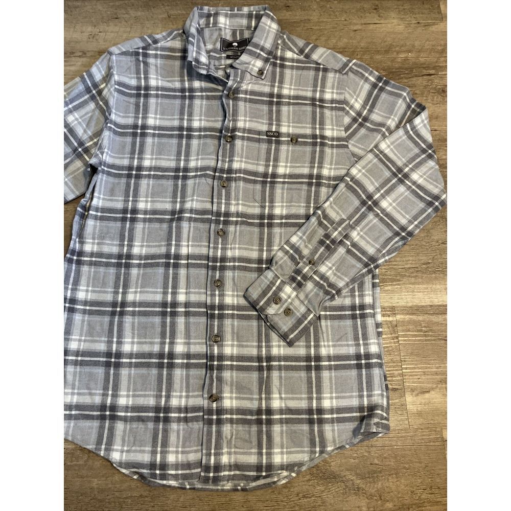 Southern Shirt Co Mens Small Grey Plaid Flannel Button Down Shirt‎ SSCO Cotton